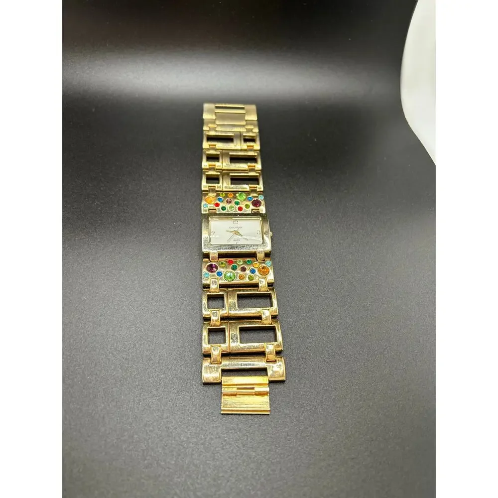 Suzanne Somers Gold Tone Crystal Bracelet Watch Multi-Color Rhinestone Dial - Picture 4 of 13